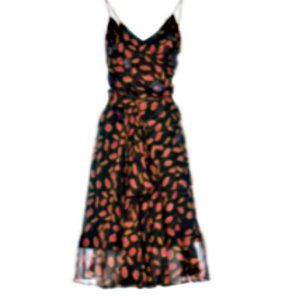 Diane Von Furstenberg Dress, Sheer chiffon, black under slip, beaded detail SZ 8